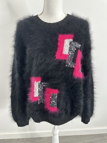 Pull angora noir rose fluo - noir,