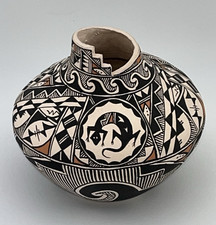 Acoma Pueblo - Hand-Coiled Polychrome Pot w/ Kiva Step pattern by Leland Vallo