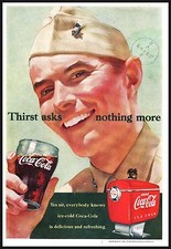 ADVERTISEMENT 1951 COCA COLA GLASS SOLDIER MILITARY GLACIER FRIDGE AMERICA