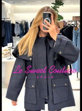 ZARA WOMAN NWT FW25 HOODED CONTRAST LAPEL TRENCH COAT NAVY BLUE 3811/246/407