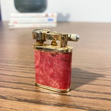 Vintage 1950s Gold Brass Lift Arm Lighter and Red Marbled Sheathing