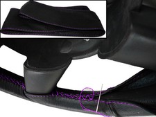 Housse De Volant En Cuir Noir Pour Daihatsu Materia Avec Couture Violette 06-12