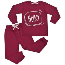 Enfants Hello Pyjama Prune 2 Pièce Coton Ensemble Salon Pour Filles