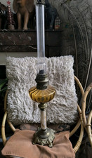 Kosmos Column Onyx or Marble Kerosene Lamp Bronze And Brass Amber Tank 