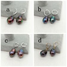 22MM  Black Keshi Baroque Freshwater Pearl Earrings