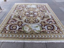 Vintage Main Fabriqué Français Design Laine Vert Original Aubusson Moquette