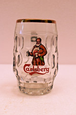 Vintage Carlsberg Beer Publicité Stein Verre Tasse Bordure Dorée Estampé Poignée