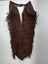 NOS Brown Show Western Chaps With Fringe Adjustable 44” Waist  I-61
