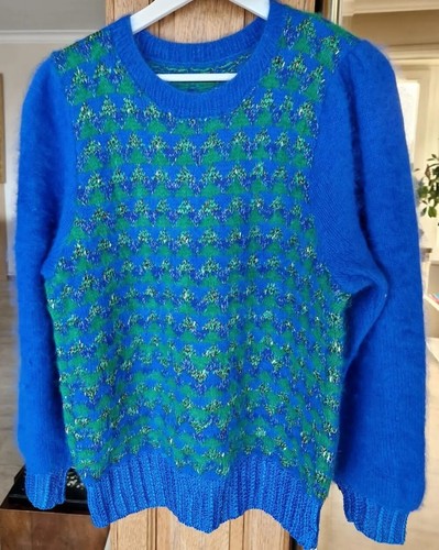 Superbe pull angora bleu et - ,