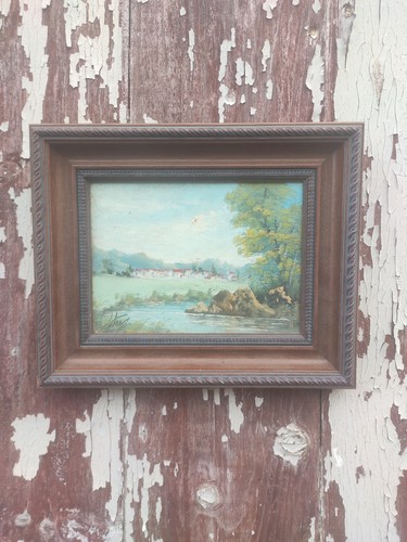 Tableau ancien huile sur bois - tableau,