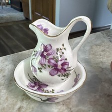 VTG Hammersley Mini Floral 2.25” Water Pitcher & 2.5” Wash Basin Bone China