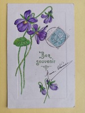 Old postcard FANTASY WAFFLED flowers flowers purple to Mrs. Gervais MOULIN de MERIGNAC