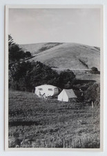 Camping Caravan Mountain Landscape Tent - Vintage Photo Snapshot 1949