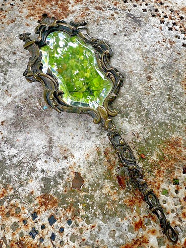 Ancien miroir face main - miroir, fin