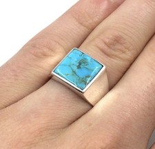 Bague pour homme en argent 925 turquoise bijoux bague de sceau massive bague ...