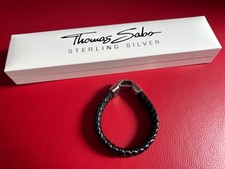 Men’s Thomas Sabo Sterling Silver 925 Black Leather Buckle Bracelet (19 cms)