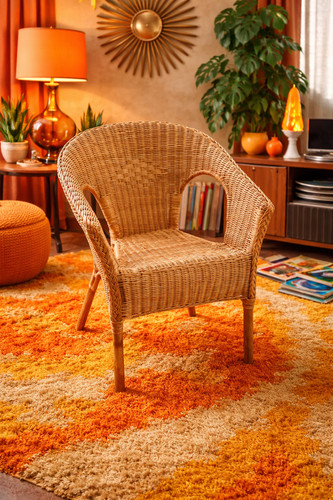 Fauteuil vintage rotin - en,