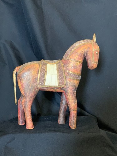 Horse wood painted brass - horse,,