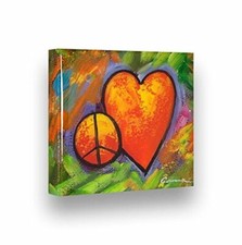 Main Peint Brillant Peinture Peaceful Heart, Étiré En Cadre Toile 17.8cmX20.3cm