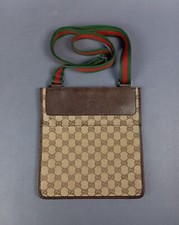 Gucci GG Canvas Sherry Line Crossbody Bag Monogram Leather Brown
