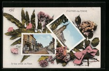 Old postcard Authon-du-Perche, L ́Eglise and Grande Rue 
