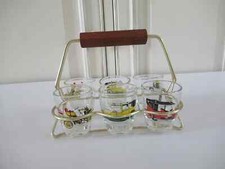 19 ⚜ Old Lot Of 6 Automobile Liqueur Glasses With Door - Vintage Gold Glass