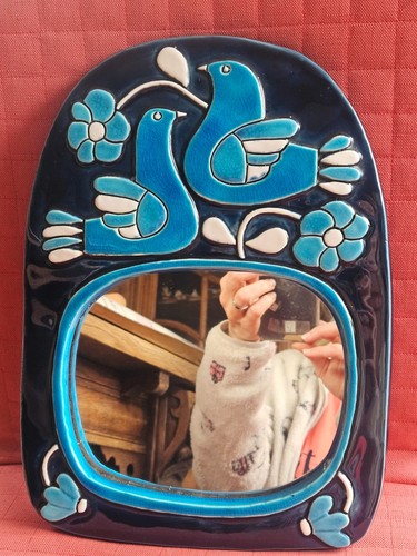 Miroir céramique oiseaux bleu