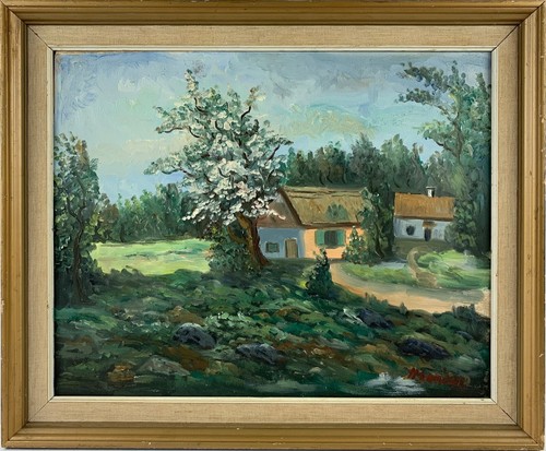 Tableau huile paysage route - route, à