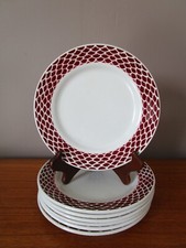 7 Dessert Plates 18.5cm Signed F B Garnet Decor Fish Scales