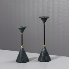 Pair of Marble & Brass Candle Holders Postmodernist Design Memphis 1980s