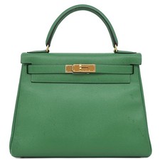 HERMES 2WAY bag Kelly 28 internal sewing Courchevel  Green system Gold Met