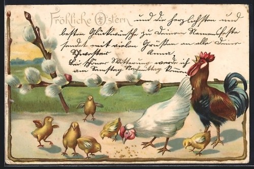 Carte postale pâques coq et - carte, pâques,