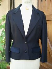 VESTE BLAZER TAILLEUR SMOKING DANDY RETRO NOIRE EN PURE LAINE VIERGE T 38
