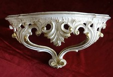 Console Murale Étagère Blanche Or Baroque Repro 38x20 Cm