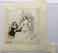 Baroque Dessin - Intérieur Avec Deux Femmes Et Chat - Um 175022 X 20,5 CM