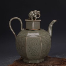 7.2" China antique Song dynasty Yue Kiln Celadon Bafang Support nail pot