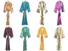 5 Pcs Lot Women Sleep Wear Kimono Vintage Silk Sari Bathrobe Dressing Long Gown
