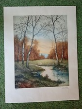 ANCIENNE GRAVURE BORD DE L'EAU SIGNE DUCELLIER NUMEROTE  FRENCH ANTIQUE