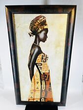 Large ethnic wood frame African woman painting height 56 cm width 30 cm