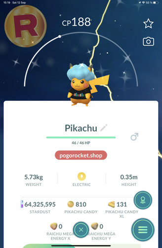 Shiny pikachu cyan - afro, hat