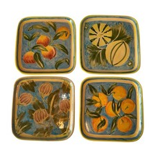Le Souk Ceramique Tunisia Sweate Square Plates Fruit Art Set Of 4 Hand Painted