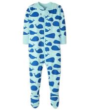Hanna Andersson Long Sleeve Baby Zip Footed Sleeper in Blue/Whale Watching