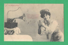 WOMAN AND PHONOGRAPH GRAMOPHONE VINTAGE POSTCARD 969