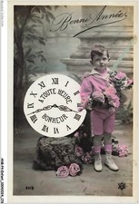 ANBP4-0352-CHILD - Happy New Year - Boy - Clock - Bouquet of Flowers -