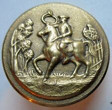 Veneer Flat Button, Gold Metal Hunting Rider Ringing the Horn, 27mm
