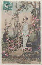 CP GOOD YEAR WOMAN ELEGANT GARLAND ROSES FLOWERS WALKWAY BOAT - 63850