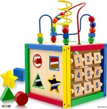 Wooden Activity Cube With Bead Maze 5 n 1 Baby Activity Cube Removable Bead Maze