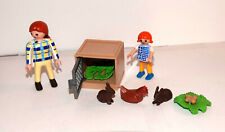 PLAYMOBIL - ANIMAUX FERME  CLAPIER LAPINS + POULE PONDEUSE + FERMIERE + ENFANT