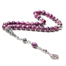 Natural Pink Rain Stone Muslim Prayer Rosary 99 Beads Tasbih (Misbaha) 174-99