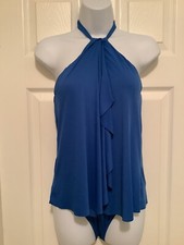 RALPH LAUREN Laguna Solids Flyaway One Piece Swimsuit Electric Blue Size 10 ECU